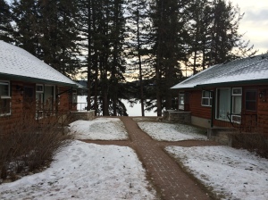 Path among cabins.